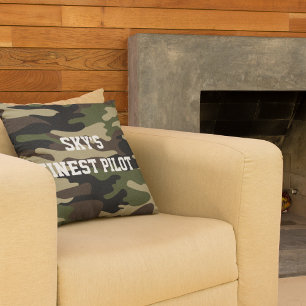 Sky’s Finest Pilot, Camouflage,Aviation,Minimalist Throw Pillow
