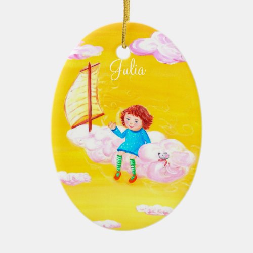 Sky Sailing  Little Girl Personalizable Ceramic Ornament