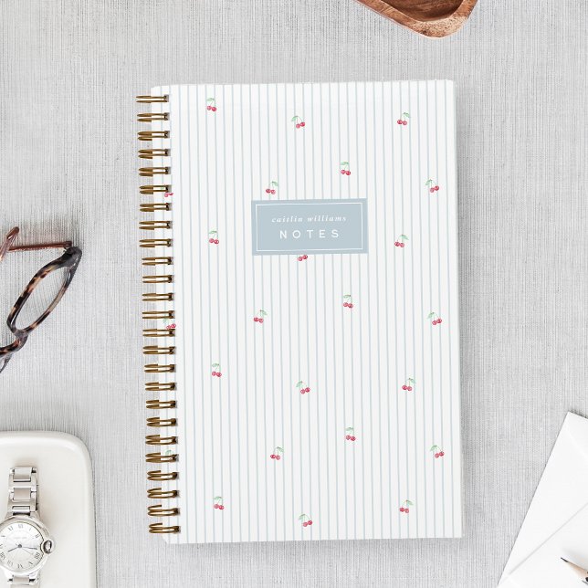 Sky | Scattered Cherry Pinstripe Personalized Notebook (Creator Uploaded)