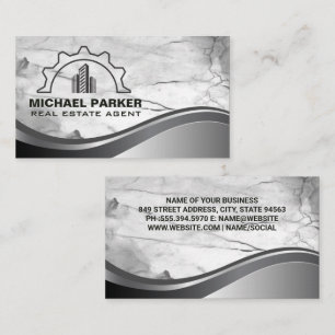 Sky Scraper Buildings Marble Metal Background Business Card