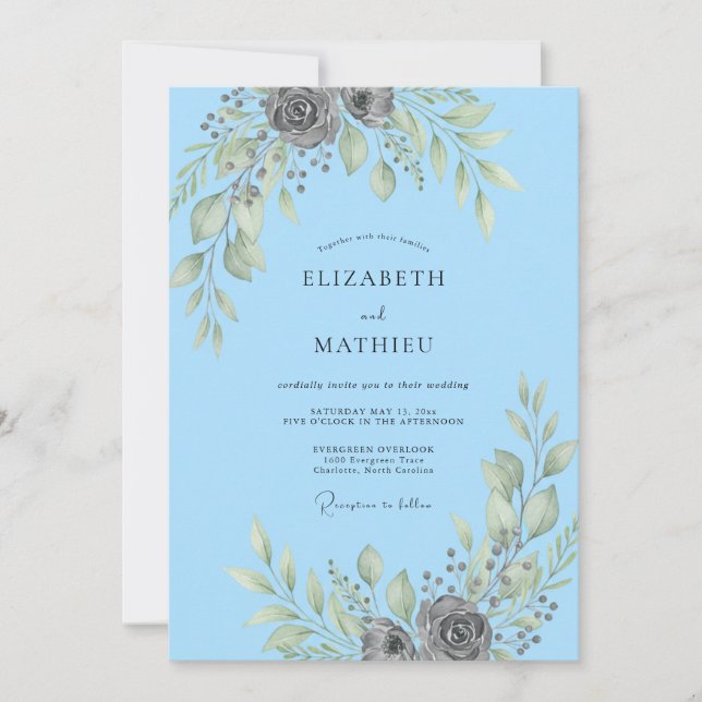 Sky Silver Leafy Wedding Invitation (Front)