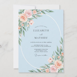 Sky Soft Peach Peony Wedding Invitation