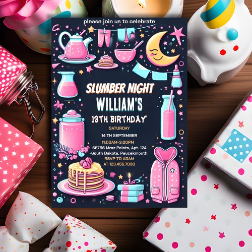sky stars Sleepover Slumber Party 13th birthday Invitation