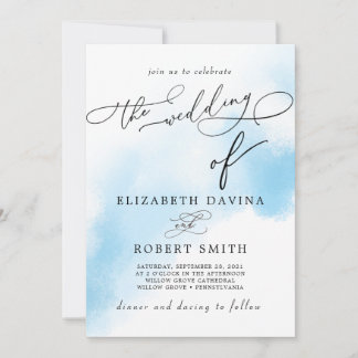 Sky Watercolor Wash and elegant Wedding Invitation