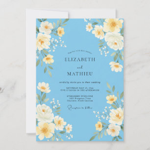 Sky Yellow Ranunculus Eucalyptus Wedding Invitation
