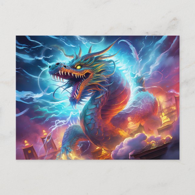 Skybreaker – Chinese Airbrush Dragon over City in  Postcard (Front)