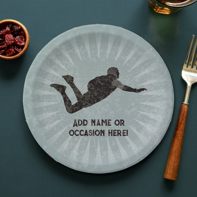 Skydiver action hero - rugged steel look own text paper plates (Creator Uploaded)