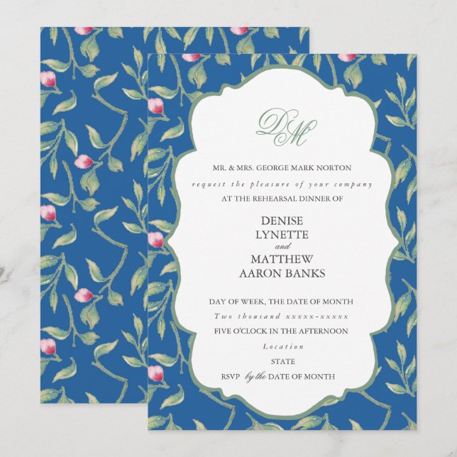 Skydiver Blue & Basil Green Rehearsal Dinner Invitation (Front/Back)
