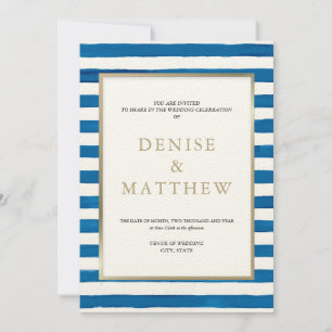 Skydiver Blue Watercolor Stripe & Gold Lettering Invitation