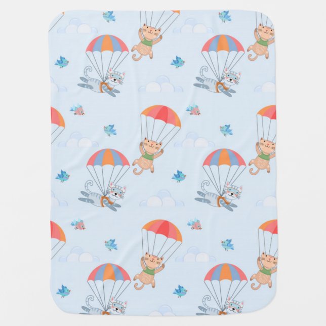 Skydiver Cat Seamless Pattern Baby Blanket (Front)