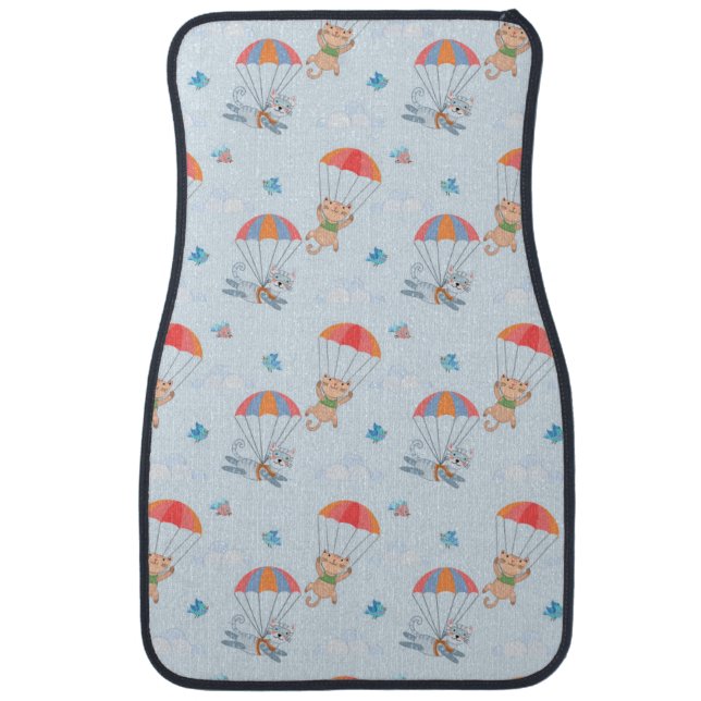 Skydiver Cat Seamless Pattern Car Floor Mat (Front)