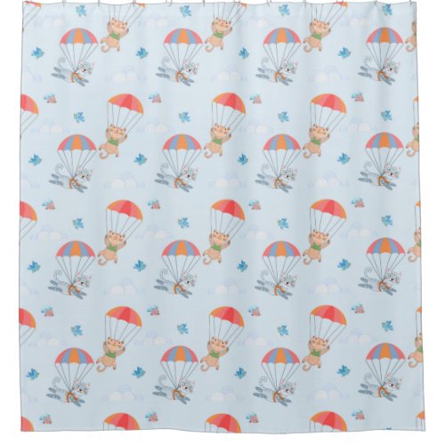 Skydiver Cat Seamless Pattern Shower Curtain