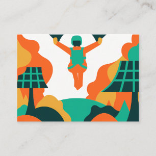 Skydiver Descending Over Solar Powered Landscape Business Card
