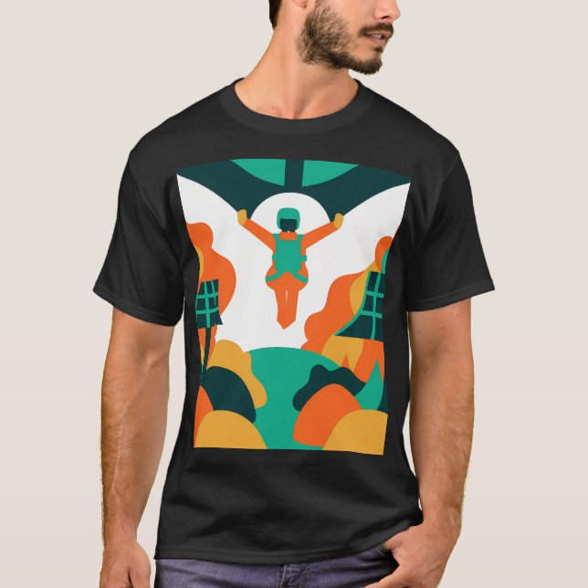 Skydiver Descending Over Solar Powered Landscape T-Shirt (Front)
