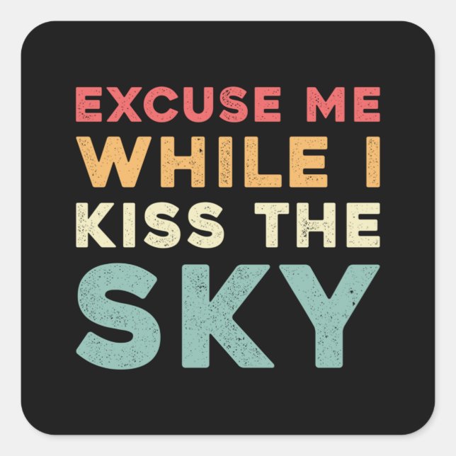 Skydiver Excuse Me While I Kiss The Sky Vintage Square Sticker (Front)