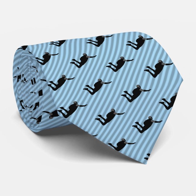 Skydiver in freefall pattern blue striped diagonal neck tie (Rolled)