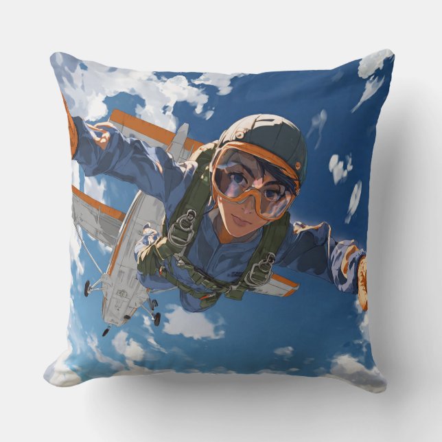 Skydiver in Midair Descent Throw Pillow (Front)