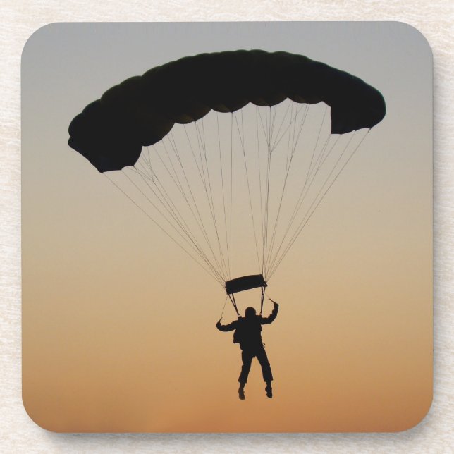 Skydiver Parachute at Sunset Sky Diver Beverage Coaster (Front)