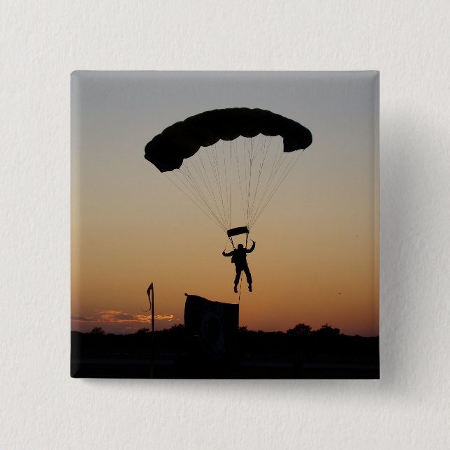 Skydiver Parachute at Sunset Sky Diver Button (Front)