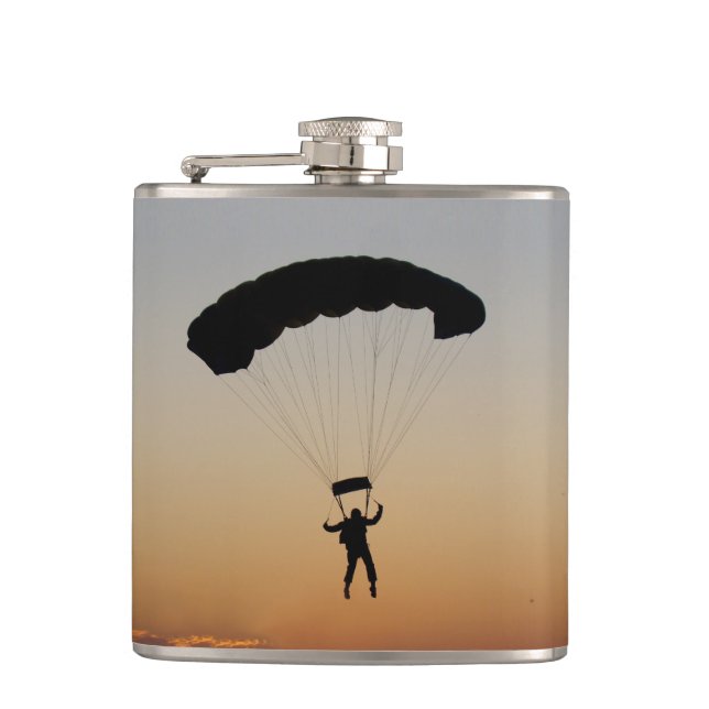 Skydiver Parachute at Sunset Sky Diver Flask (Front)