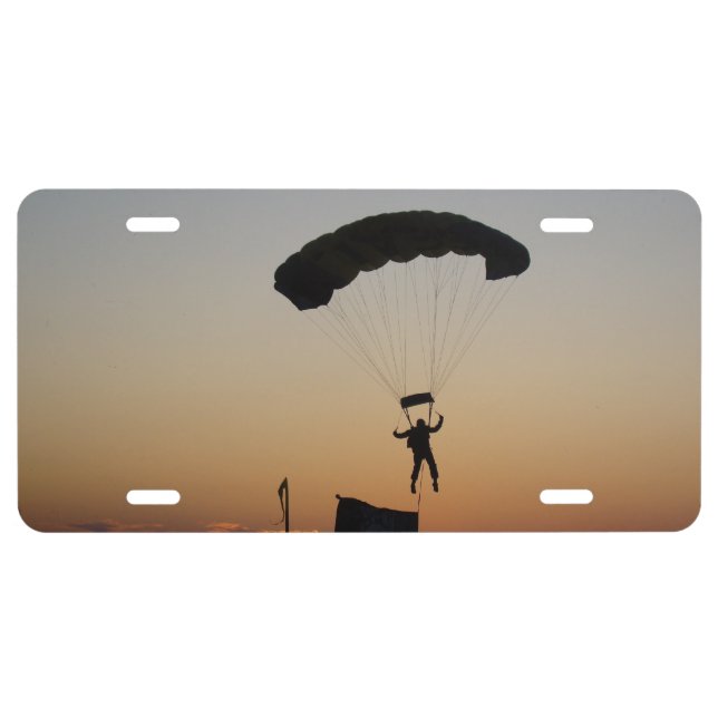 Skydiver Parachute at Sunset Sky Diver License Plate (Front)