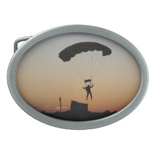 Skydiver Parachute at Sunset Sky Diver Oval Belt Buckle