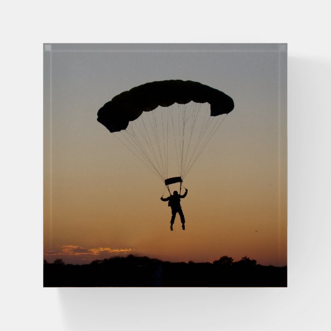 Skydiver Parachute at Sunset Sky Diver Paperweight (Front)