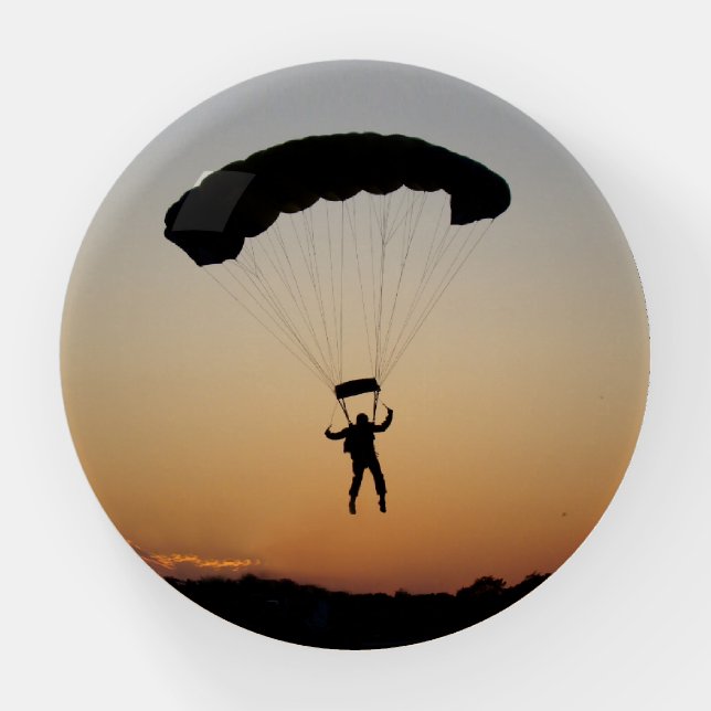 Skydiver Parachute at Sunset Sky Diver Paperweight (Front)