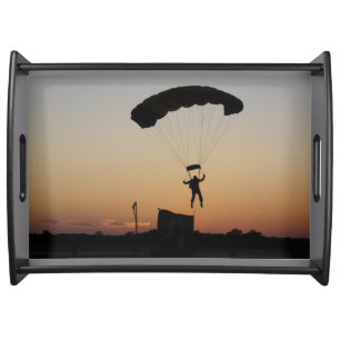 Skydiver Parachute at Sunset Sky Diver Serving Tray