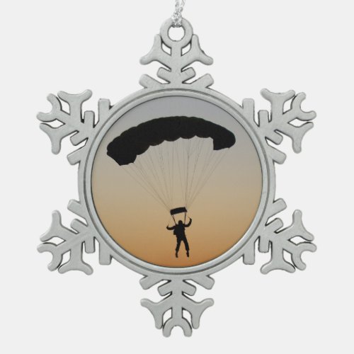 Skydiver Parachute at Sunset Sky Diver Snowflake Pewter Christmas Ornament