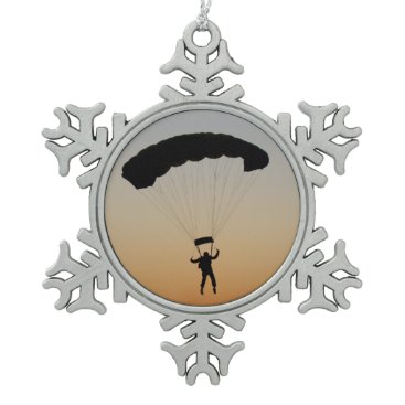 Skydiver Parachute at Sunset Snowflake Pewter Christmas Ornament Skydiver Parachute at Sunset Snowflake Pewter Christmas Ornament