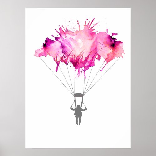 Skydiver Parachute Skydiving Parachuting Art Gift Poster