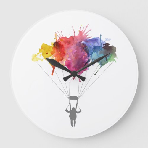 Skydiver Parachute Skydiving Sport Parachuting Large Clock