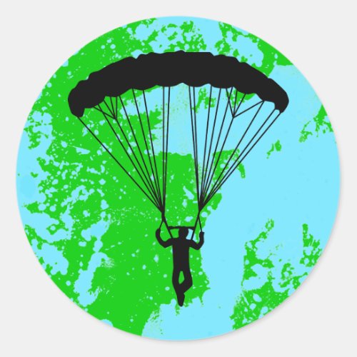 skydiver silhouette classic round sticker