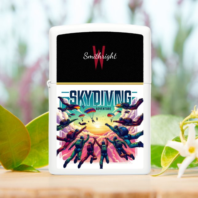 Skydivers Embrace The Sunset Zippo Lighter (On Table)