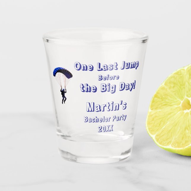 Skydiving Bachelor Party Funny Adventure Theme Shot Glass (Front)