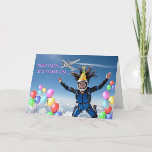 Skydiving Birthday Female Skydiver Balloons Card