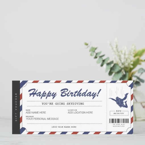 Skydiving Birthday Gift Ticket Voucher Certificate | Zazzle