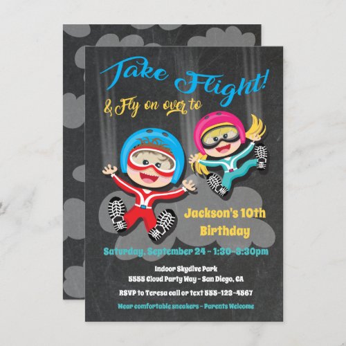 Skydiving birthday party invitation