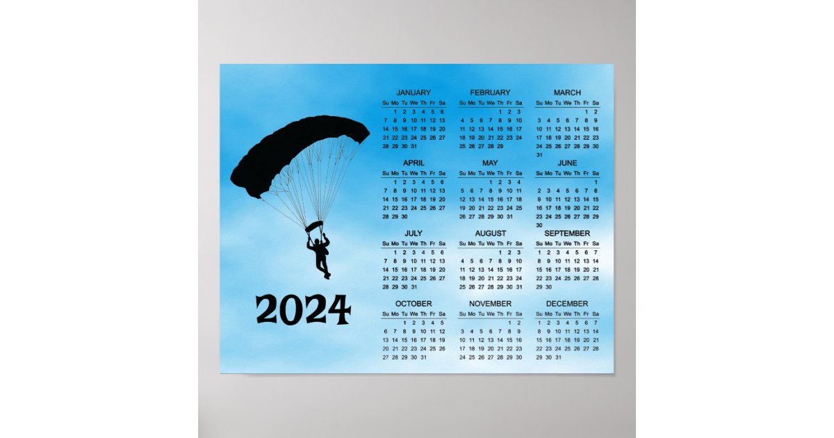 Skydiving Design 2024 Calendar Poster Zazzle