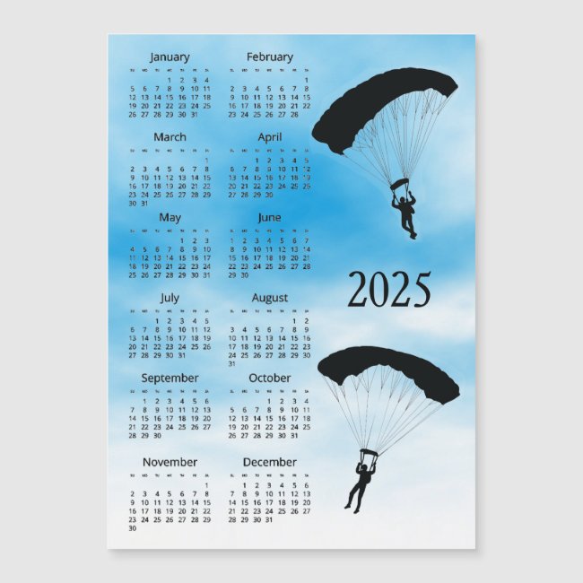 Skydiving Design 2025 Calendar Magnetic Card