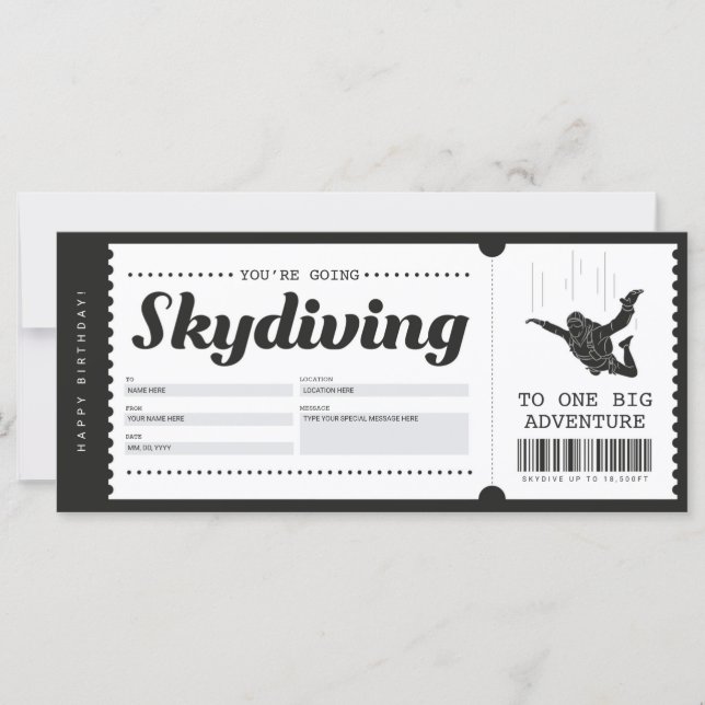 Skydiving Gift Ticket Voucher Certificate (Front)
