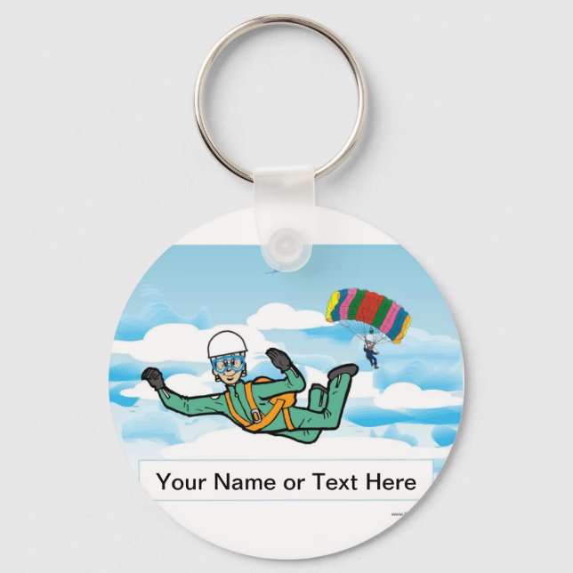 Skydiving - Granny Cartoon by PrintedPerfection  Keychain (Front)
