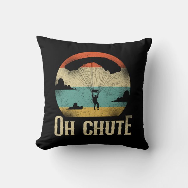 Skydiving Oh Chute Parachute Paraglide Retro Throw Pillow (Front)