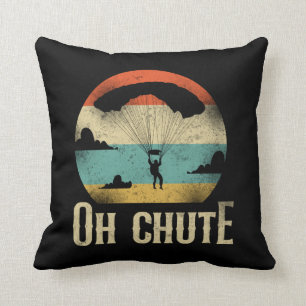 Skydiving Oh Chute Parachute Paraglide Retro Throw Pillow