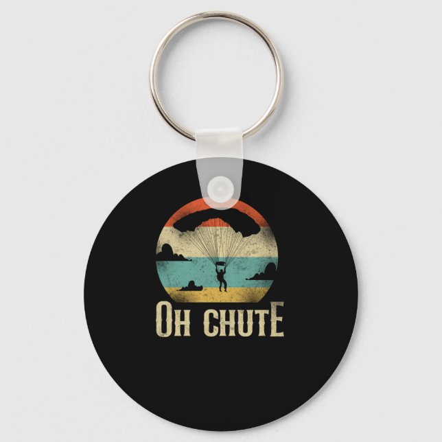 Skydiving Oh Chute Parachute Paraglide Retro Vinta Keychain (Front)