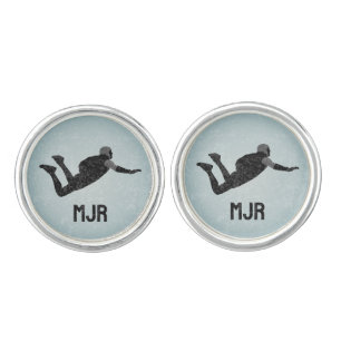 Skydiving on Steel Look Background - his initials Cufflinks