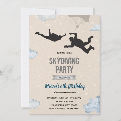 Skydiving party theme invitation