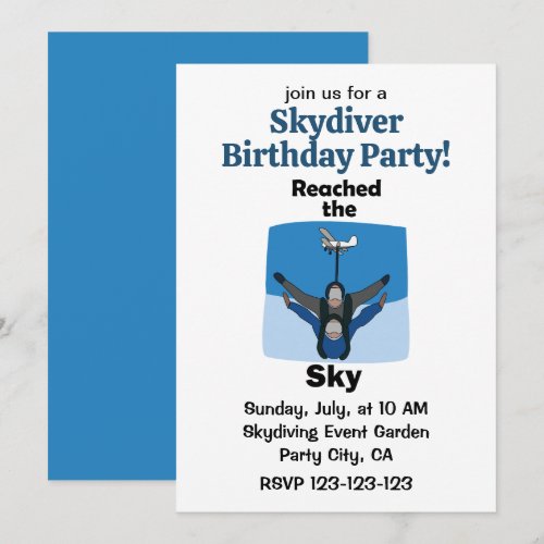 Skydiving Reached The Sky Skydiver Birthday Party Invitation