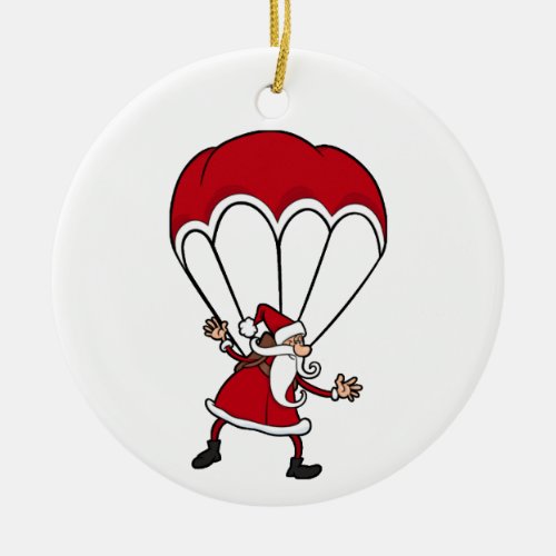 Skydiving Santa Christmas Ceramic Ornament